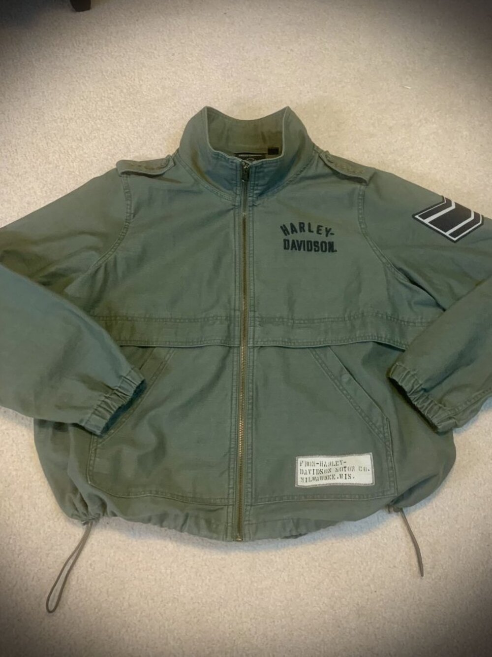 Harley-Davidson Khaki Jacket Epaulets Studs Full Zip 2XL